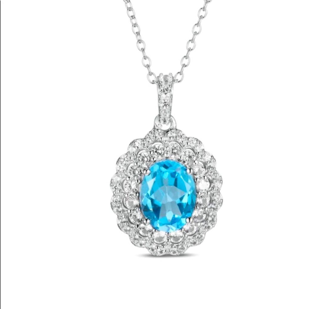 White sapphire, blue topaz necklace